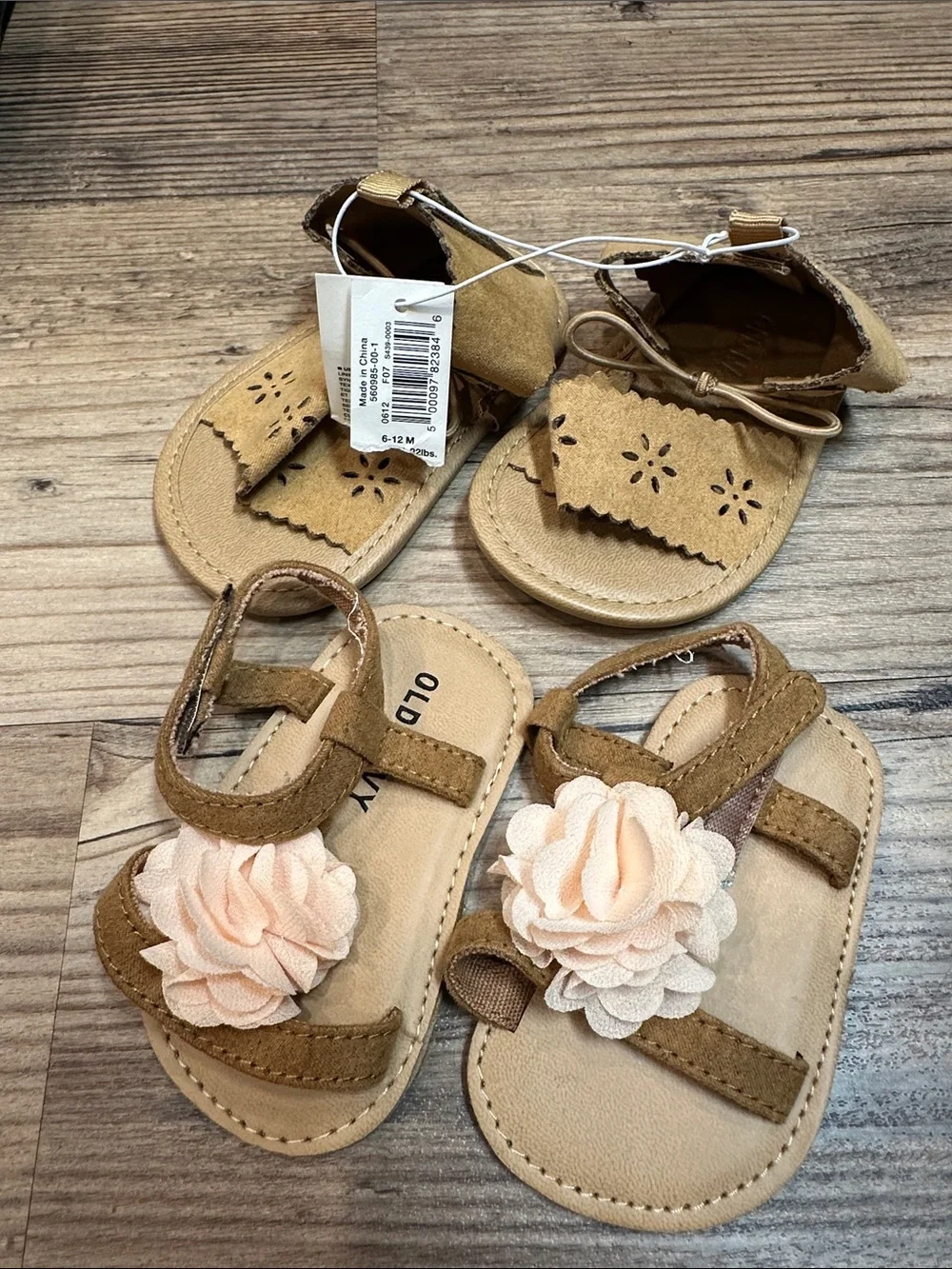 Toddler Tan Sandals with Peach Flower Accent